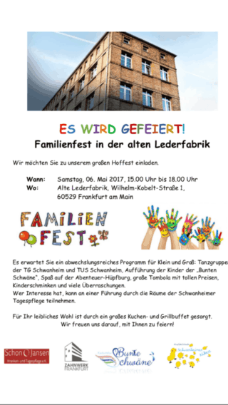 Grafik mit dem Poster | Einladung zum Familienfest Schon & Jansen Pflegedienst in Frankfurt-Schwanheim